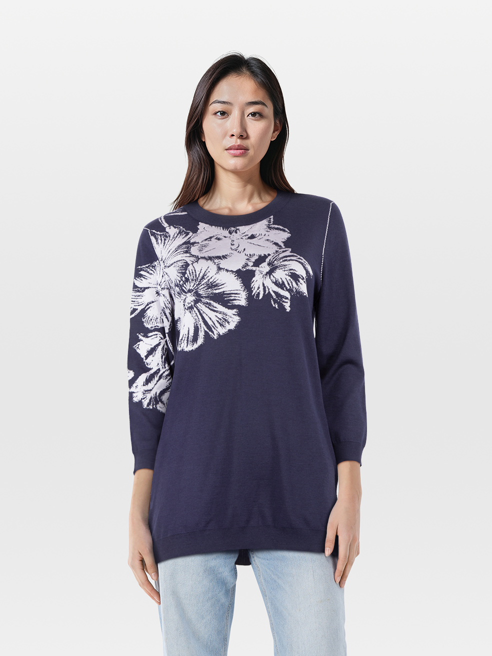 Salvatore Ferragamo Pre-Owned Navy Silk Floral Long Sleeve Sweater
