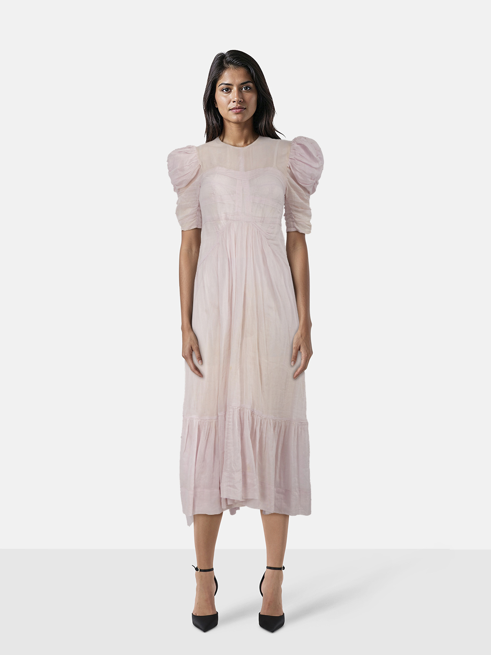 Isabel Marant Pink Katici Puffed Sleeve Voile Maxi Dress