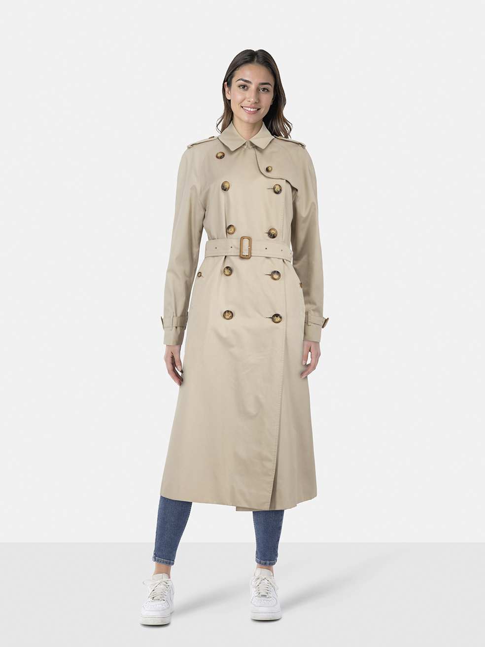 Burberry Beige Belted Long Trench Coat