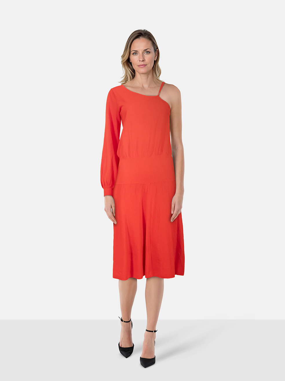 A.L.C. Red Off Shoulder Strappy Midi Dress