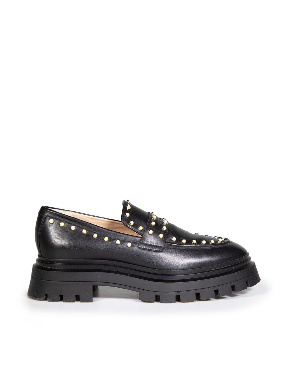 Stuart Weitzman Pre-Owned Black Leather Faux Pearl Loafers