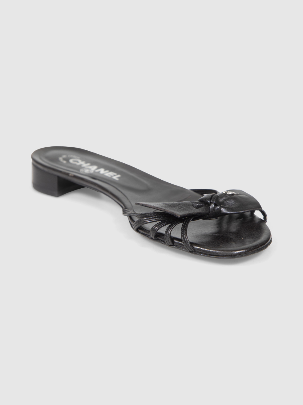 Chanel Black Leather Bow Sandals