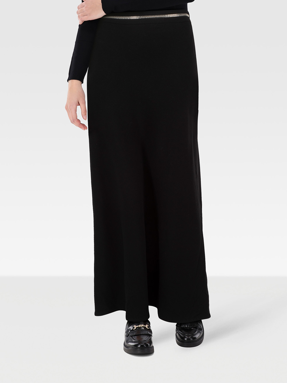 Givenchy Black Wool Zip Waistband Maxi Skirt