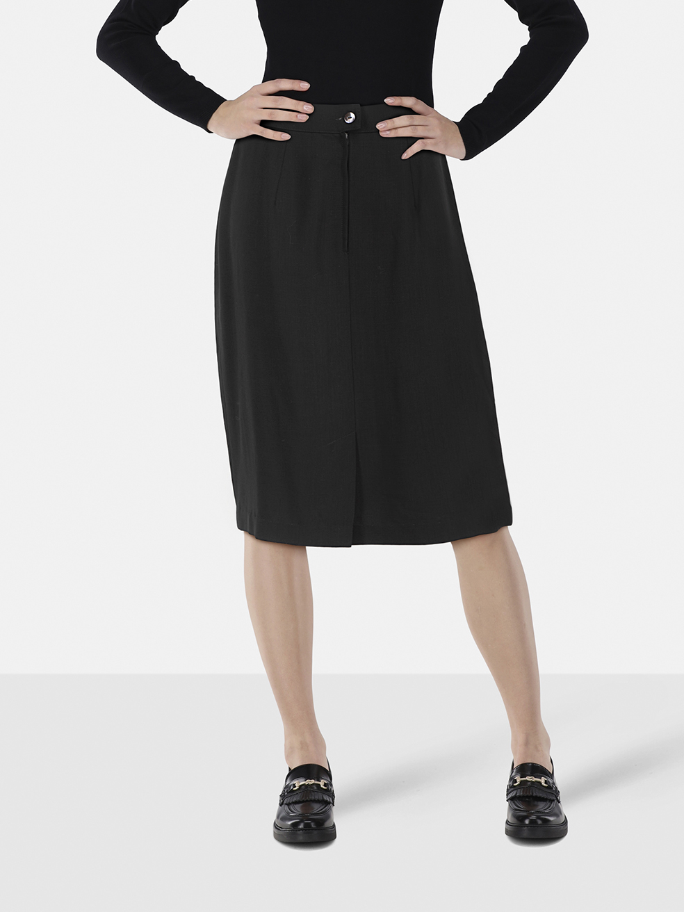 Max Mara Black Wool Knee Length A-Line Skirt