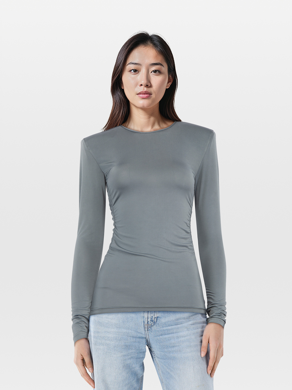 Tibi Pre-Owned Grey Ruched Long Sleeve Top