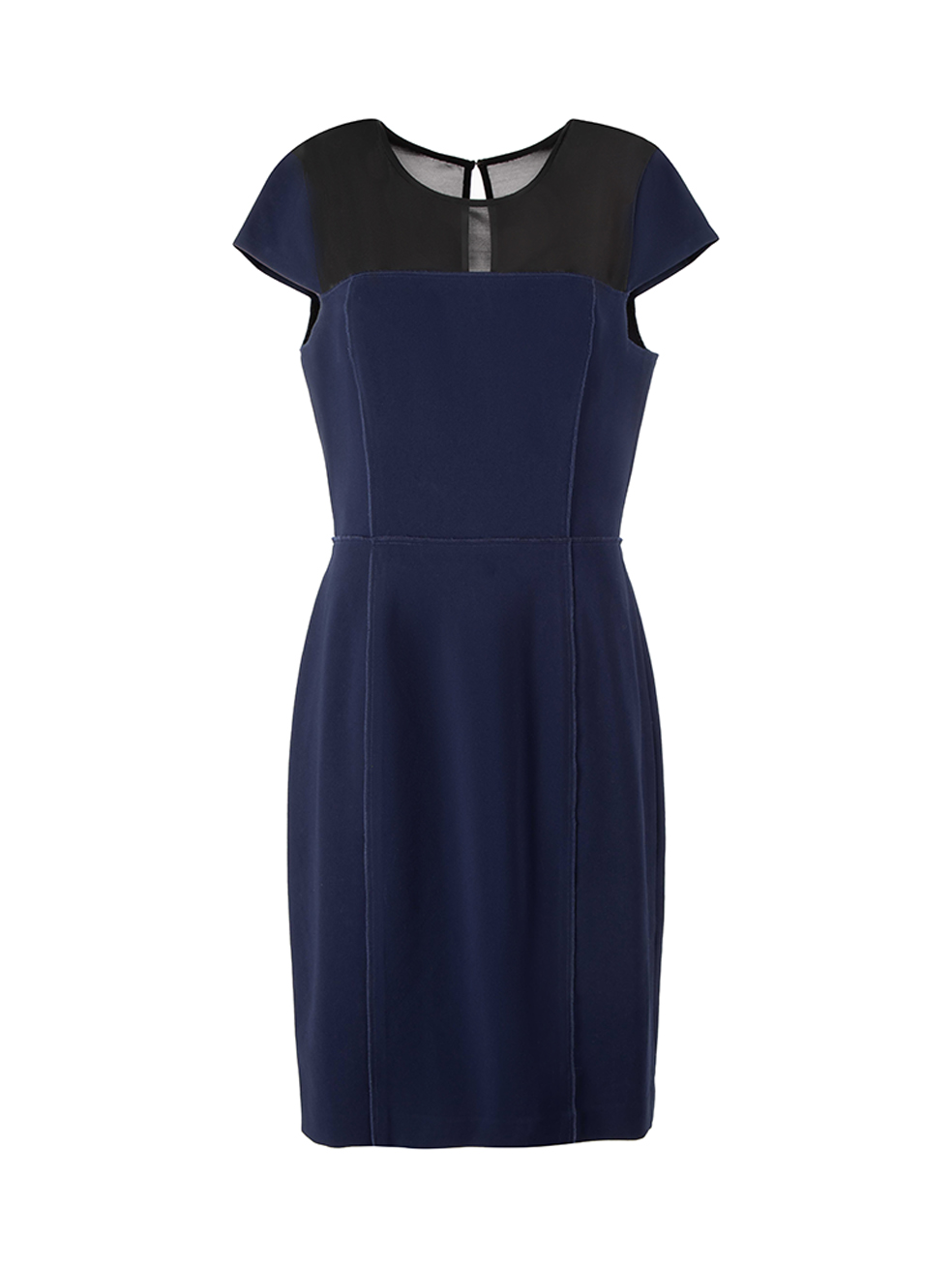 Vera Wang Pre-Owned Navy Blue with Black Sheer Shoulder Detail Sleeveless Mini Dress