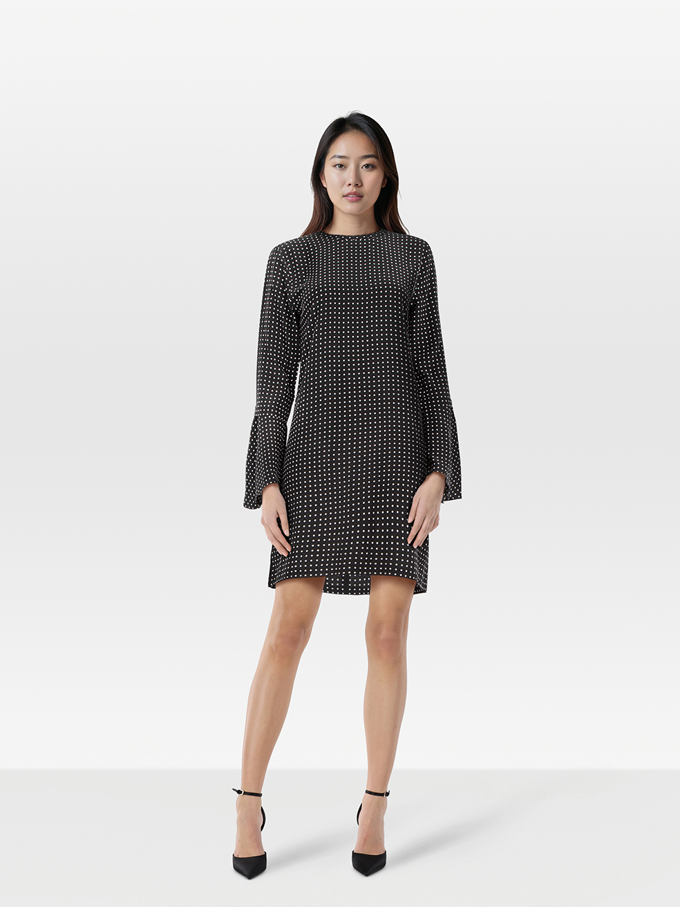 Equipment Pre-Owned Black Silk Polkadot Long Sleeve Dress