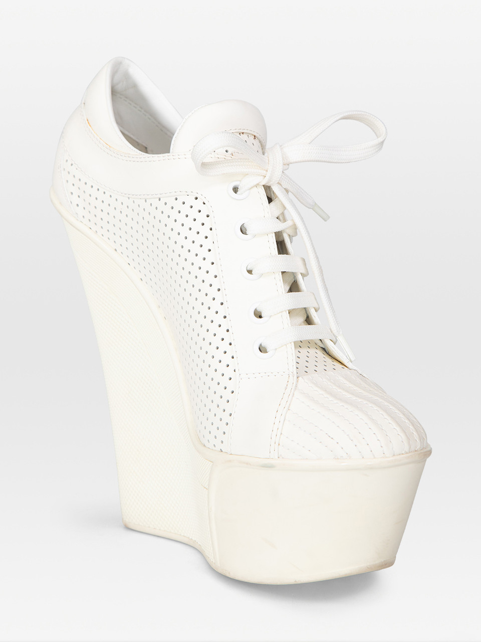 Louis Vuitton White Leather Perforated Wedges