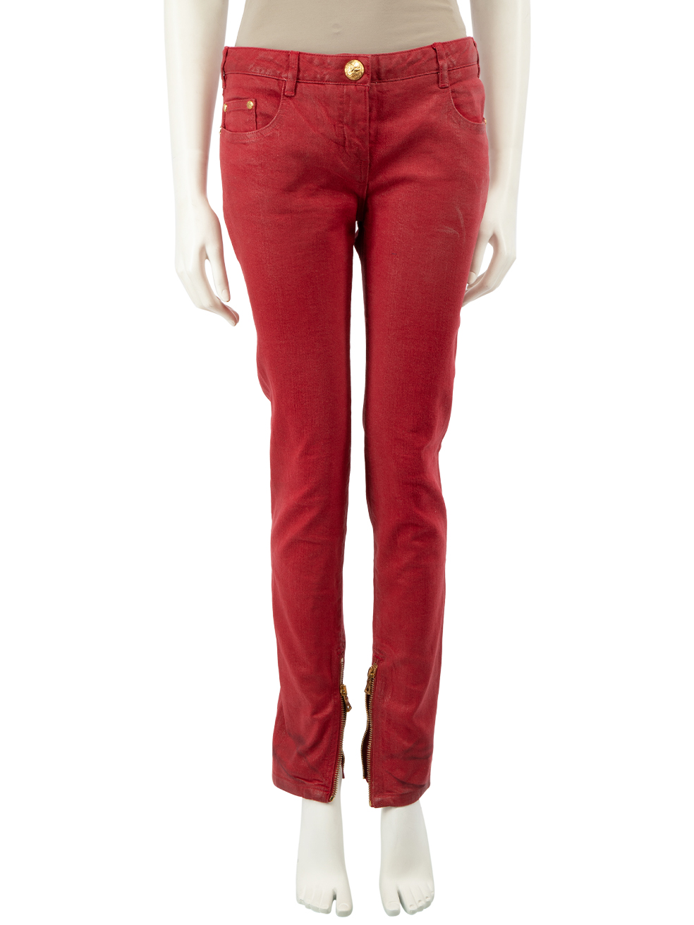 Balmain Pre-Owned Red Zip Detail Skinny Jeans