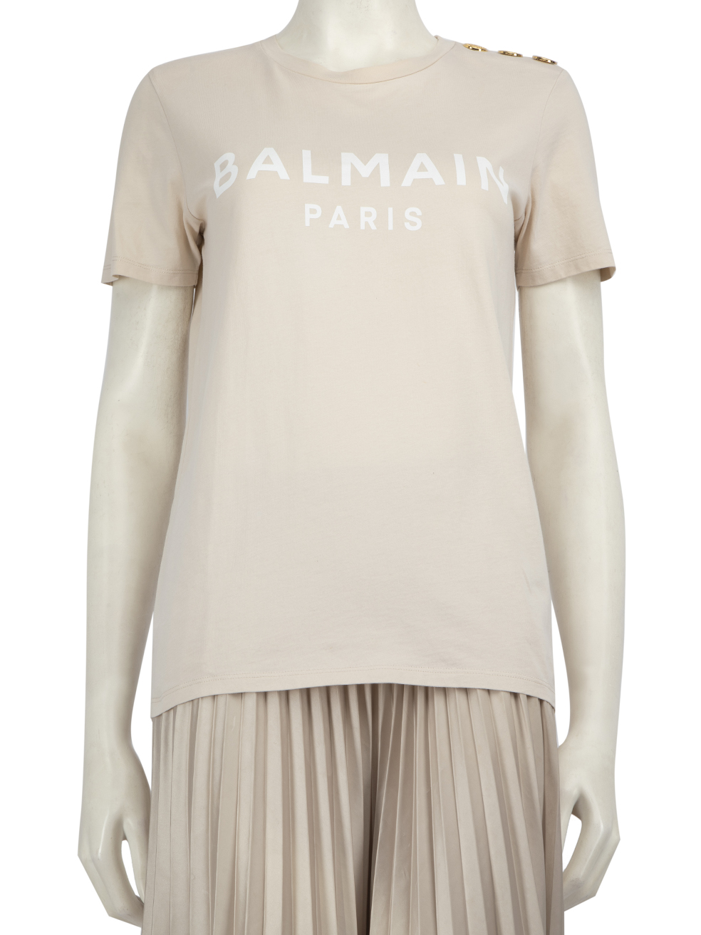 Balmain Pre-Owned Beige Logo Print T-Shirt