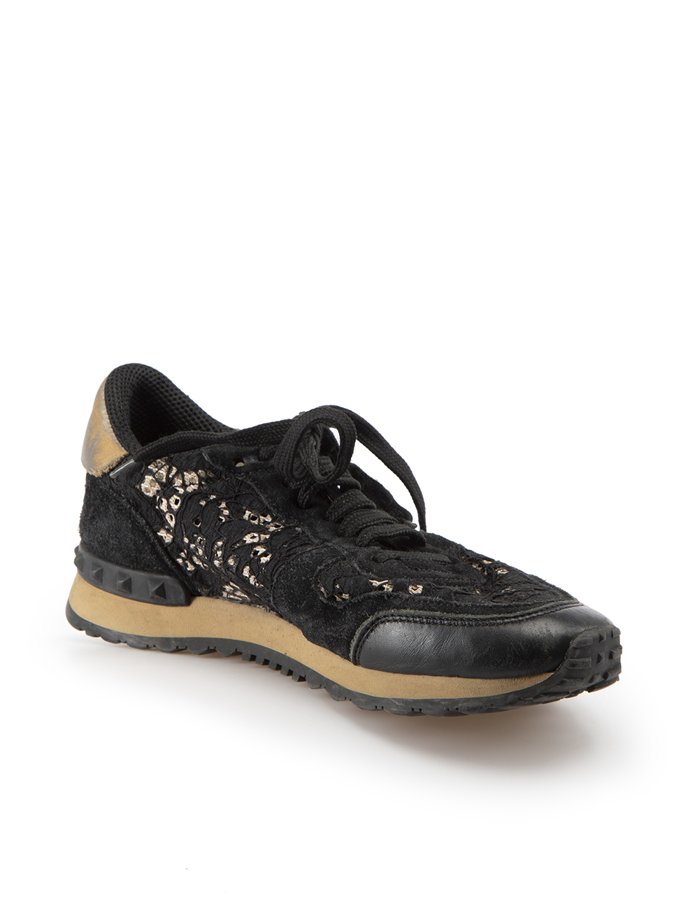 Valentino Garavani Black Lace Leather Panel Trainers