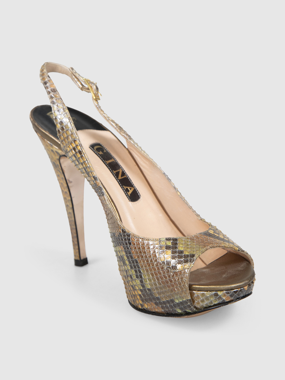 Gina Python Leather Slingback Sandals
