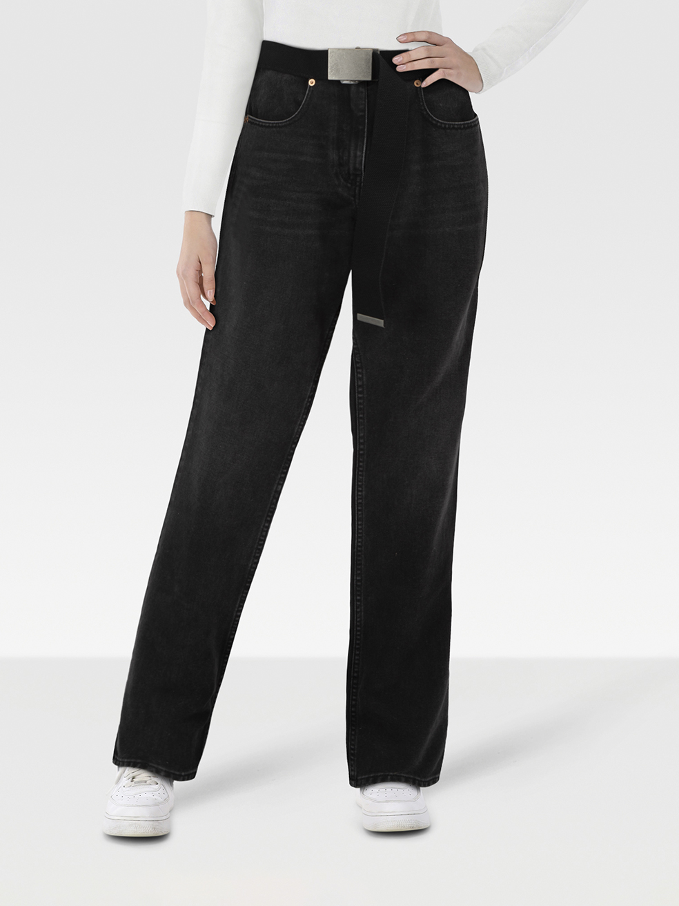 Maison Margiela Black Denim Belted Straight Leg Jeans