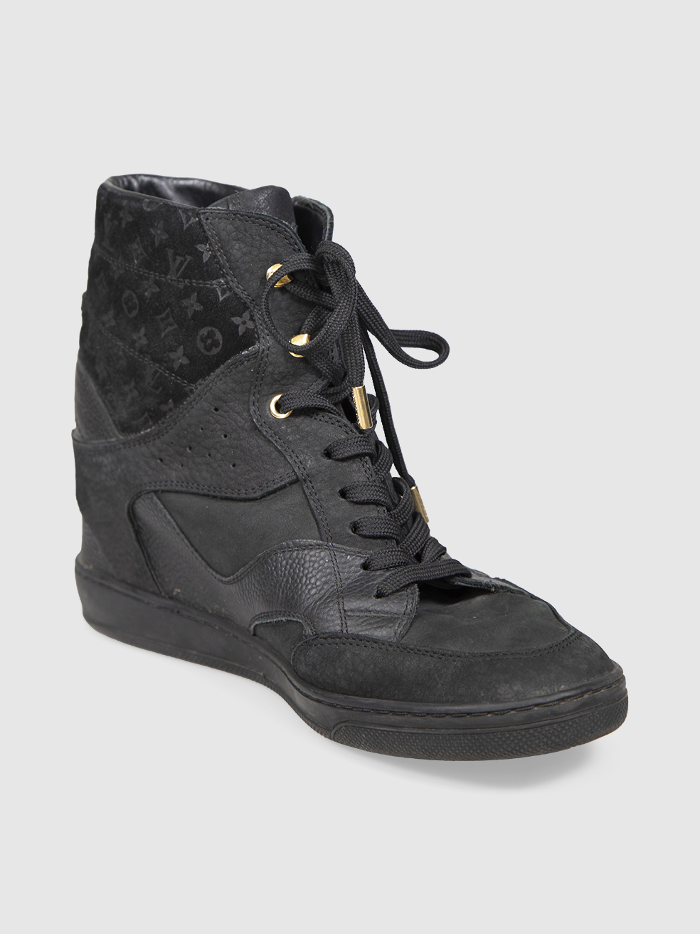 Louis Vuitton Black Leather Cliff Wedge Trainers