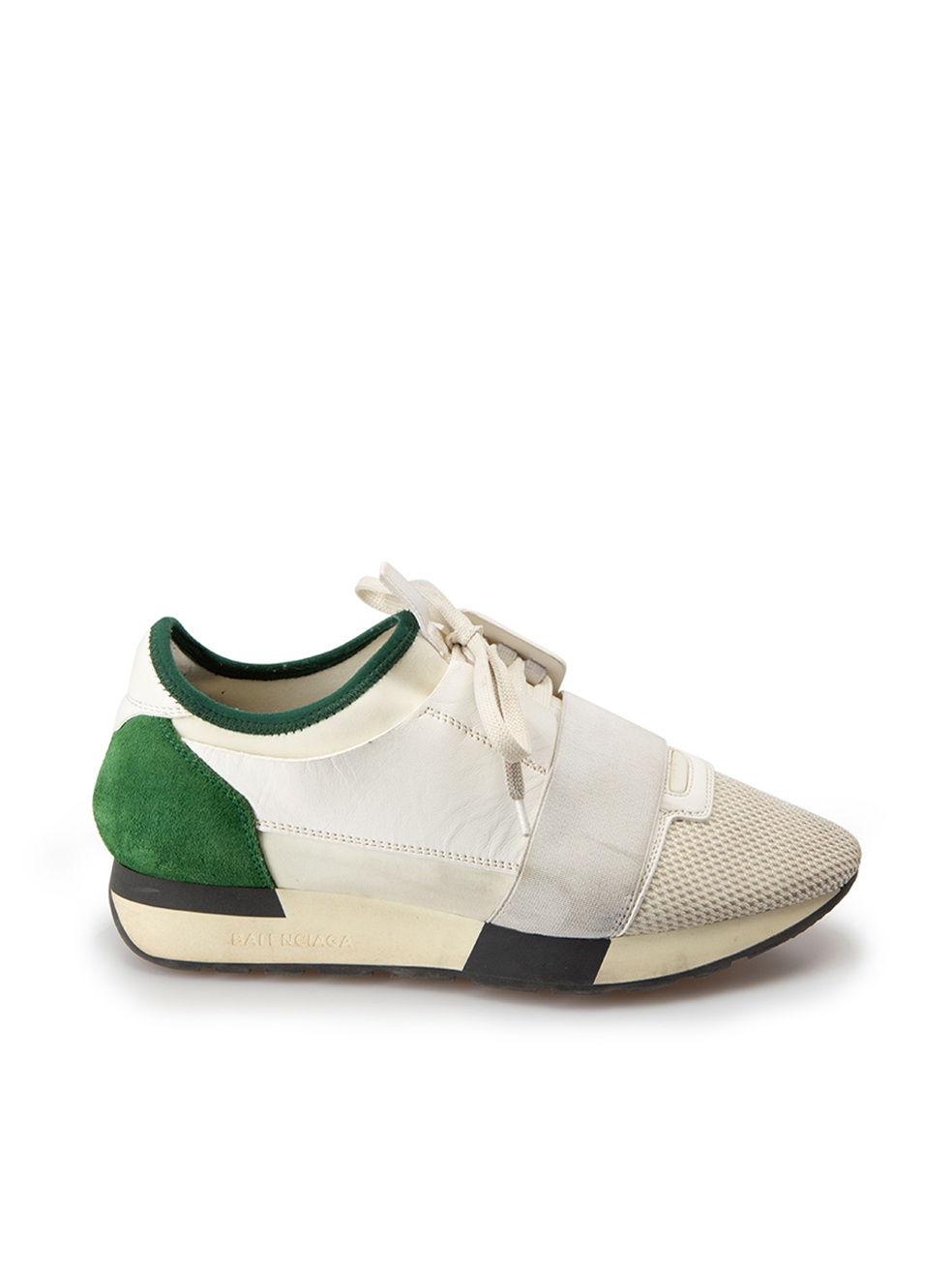 Balenciaga Pre-Owned White & Green Leather Chunky Low Race Trainers