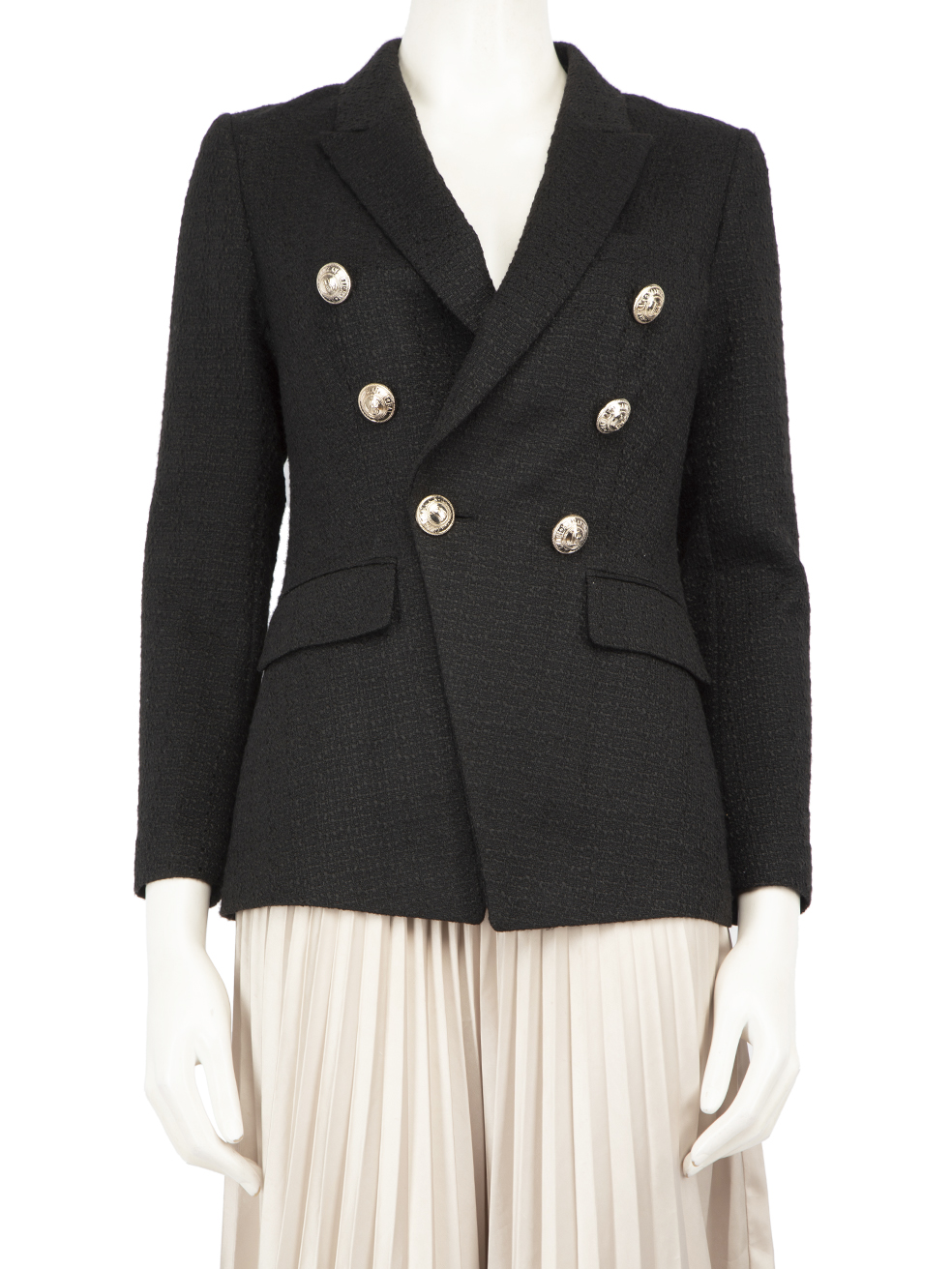 Balmain Black Jacquard Double Breasted Blazer