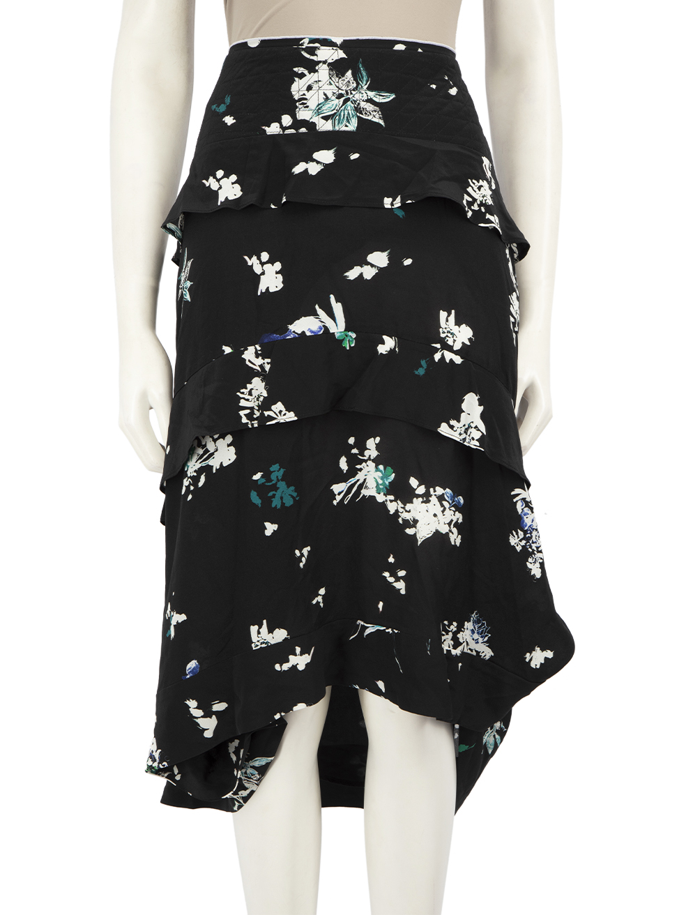 Proenza Schouler Black Silk Floral Print Skirt