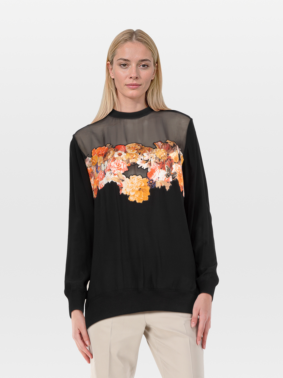 Givenchy Pre-Owned Black Silk Floral Long Sleeve Top