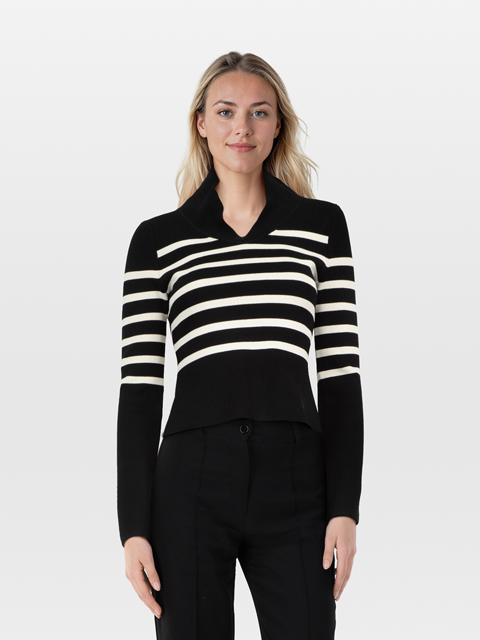 Khaite Black & White Striped Knit Top