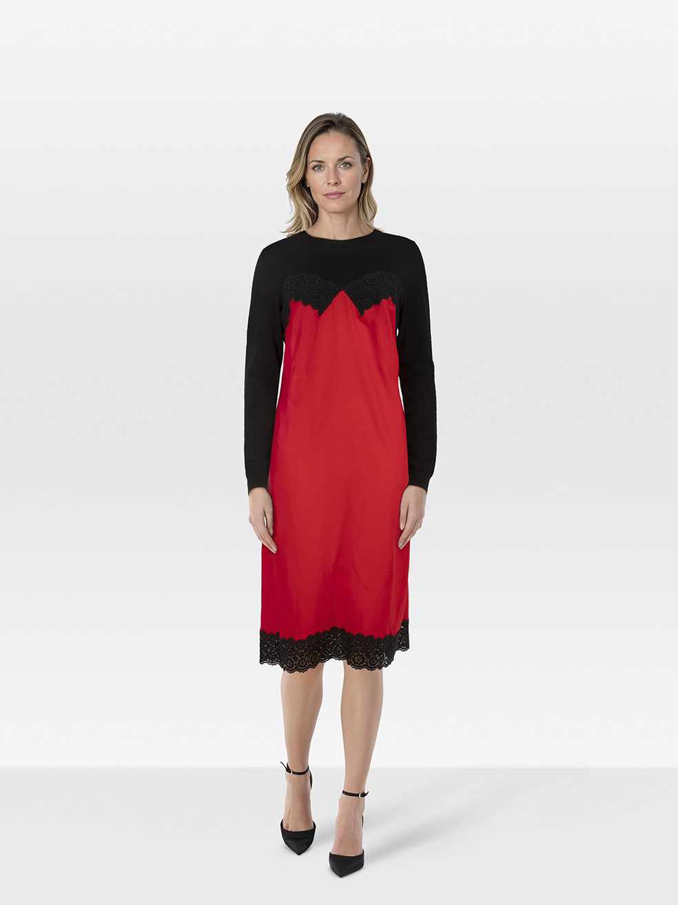 Altuzarra Red & Black Lace Detail Dress