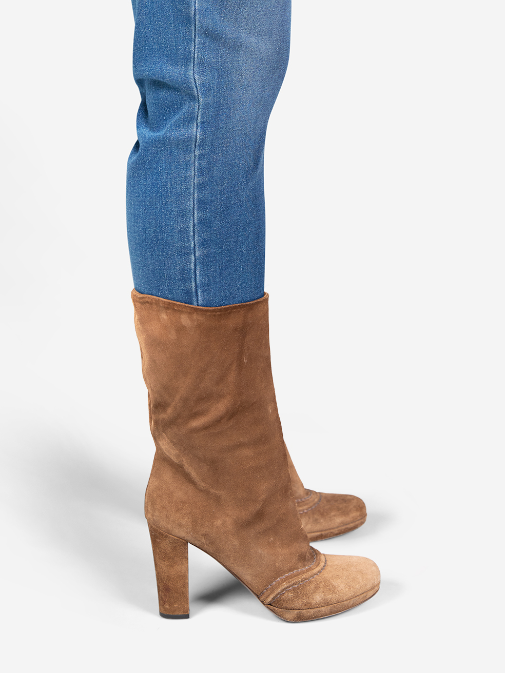 Prada Pre-Owned Brown Suede Heeled Mid Calf Boots