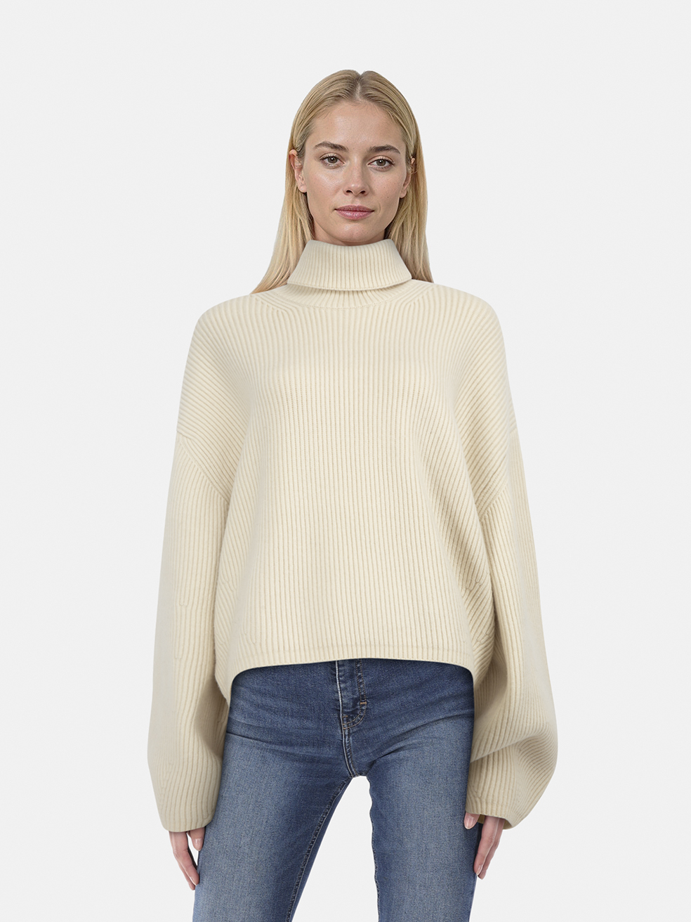 Tot�me Beige Wool Ribbed Turtleneck Jumper