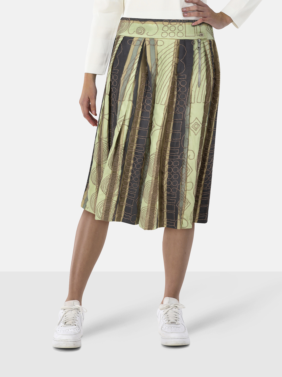 Dries Van Noten Striped Wool Embroidered Midi Skirt