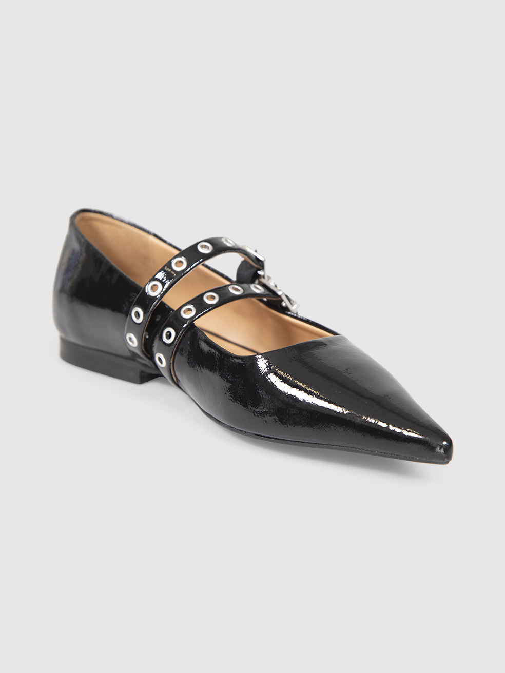 Ganni Women's Black Vegan Patent Leather Pointed Flats
