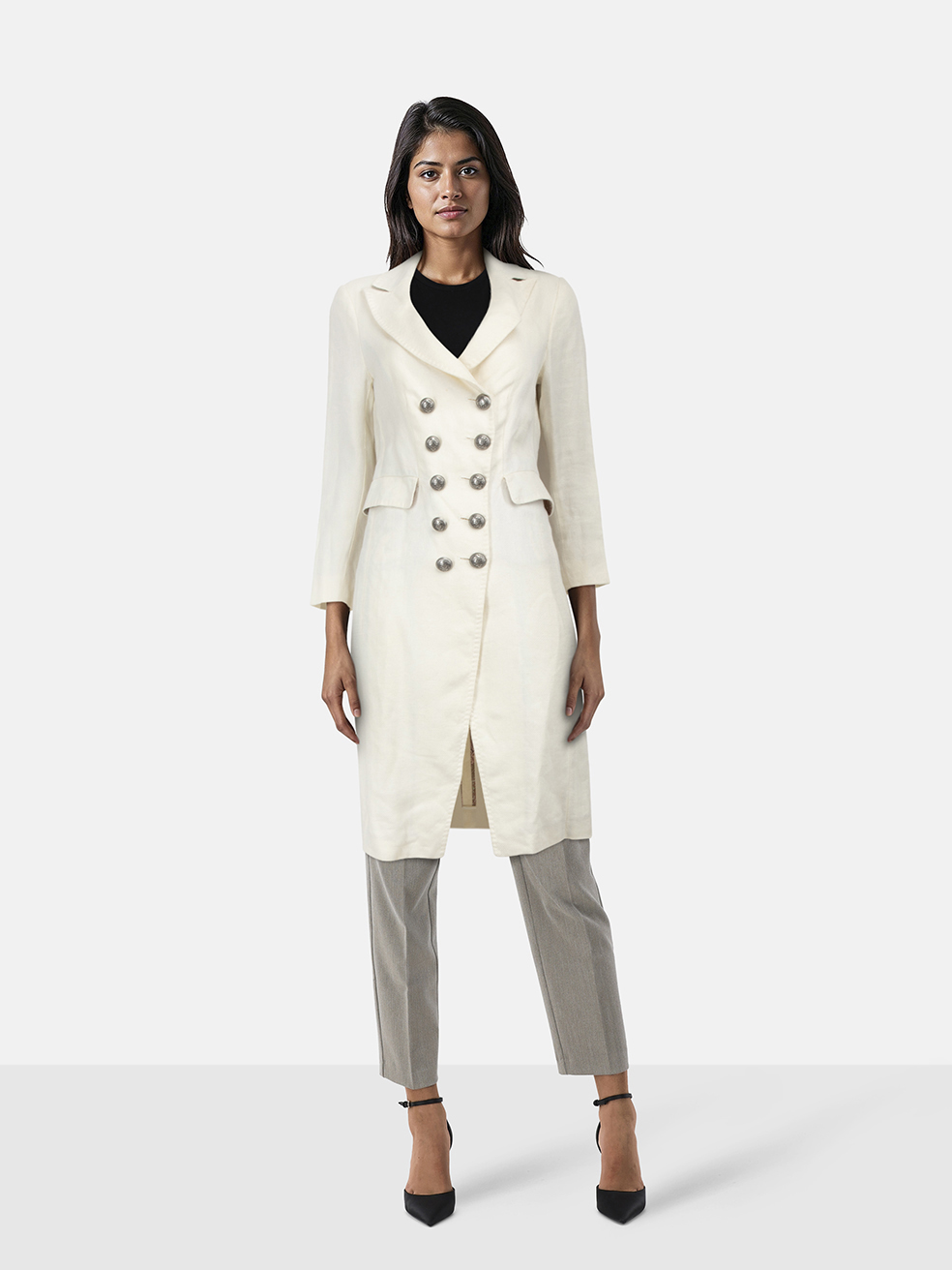 Etro Ecru Double Breasted Long Blazer