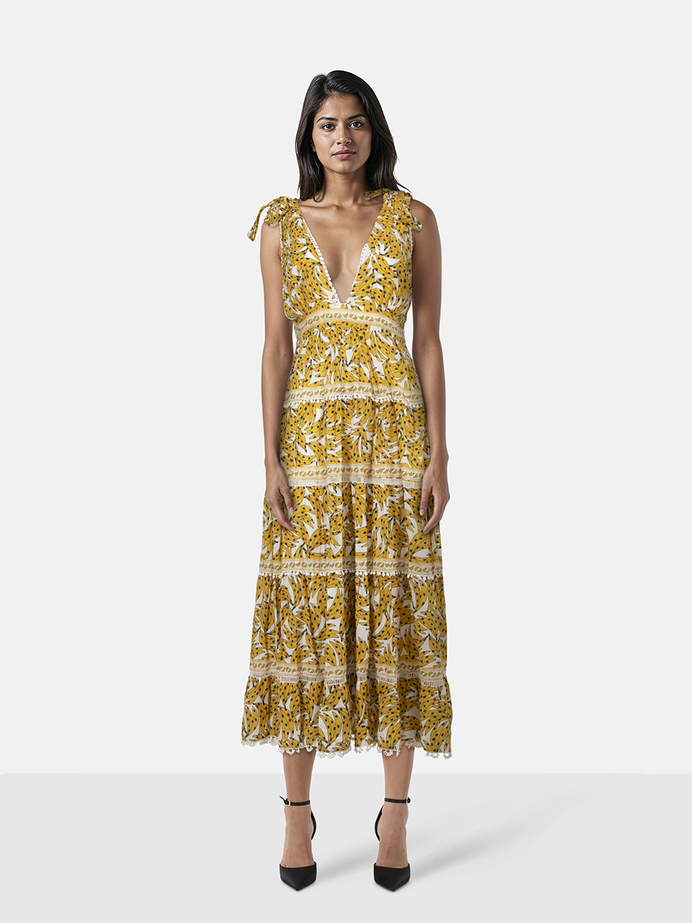 FARM Rio Spotted Bananas Tiered Dress