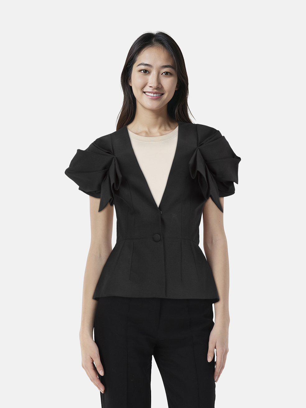 Alexander McQueen Black Pleated Shoulder Top