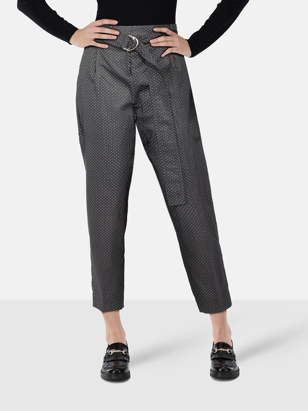 C�line Navy Polkadot Belted Tapered Trousers