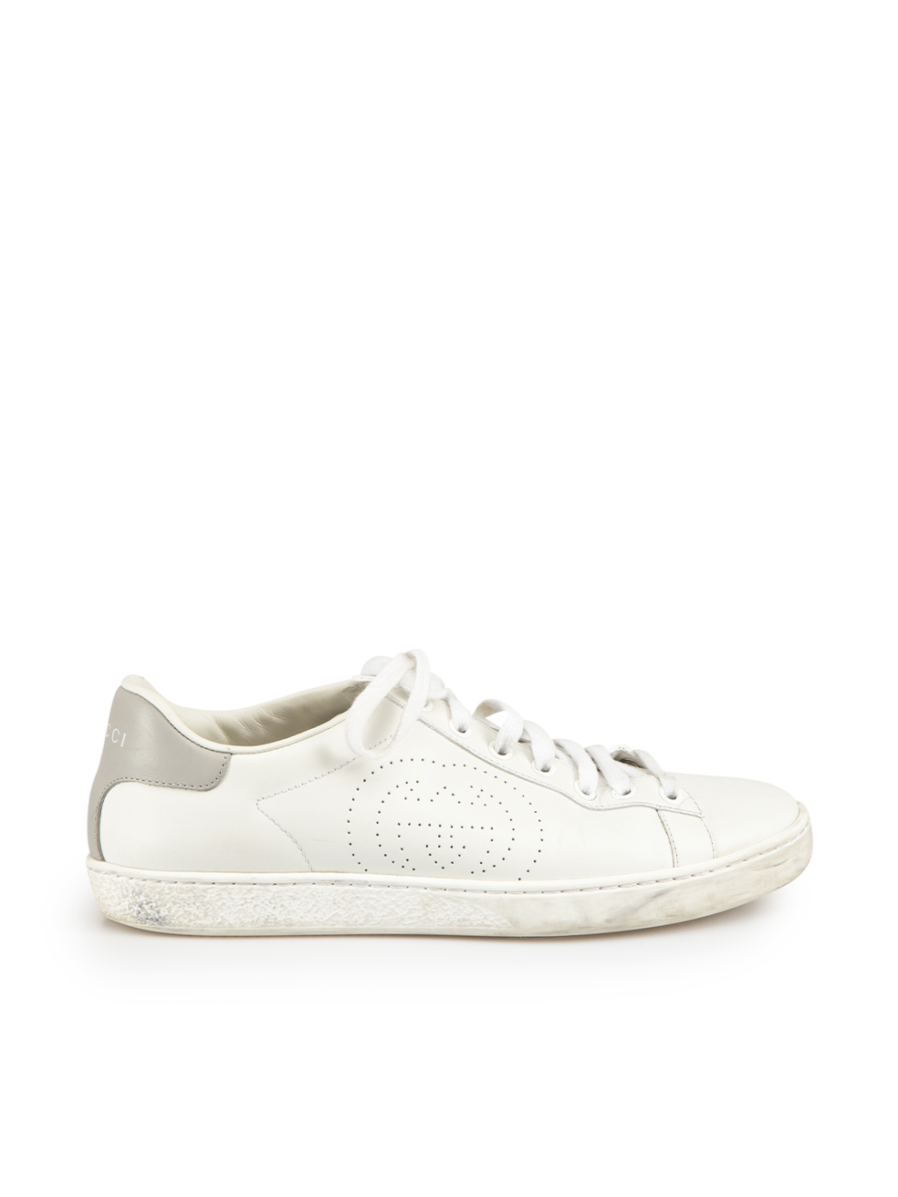 Gucci Pre-Owned White Leather Perforated GG Logo Trainers