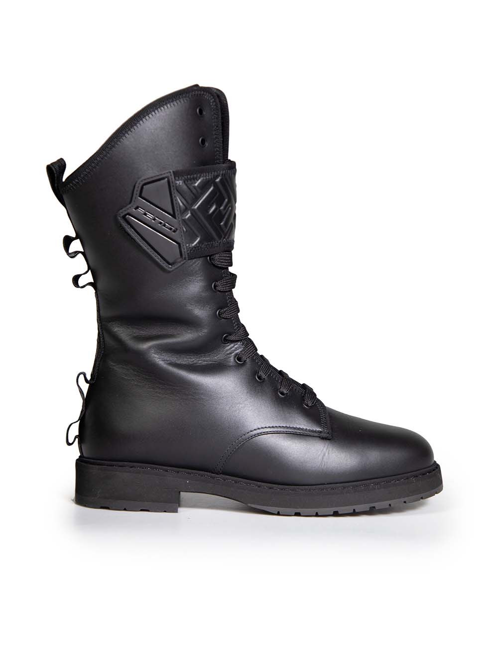 Fendi Pre-Owned Black Leather Lace Up Logo Detail Boots