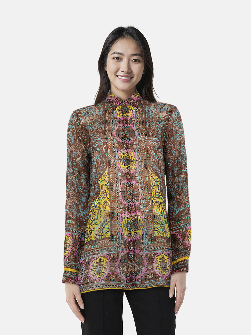 Etro Abstract Patterned Silk Sheer Shirt