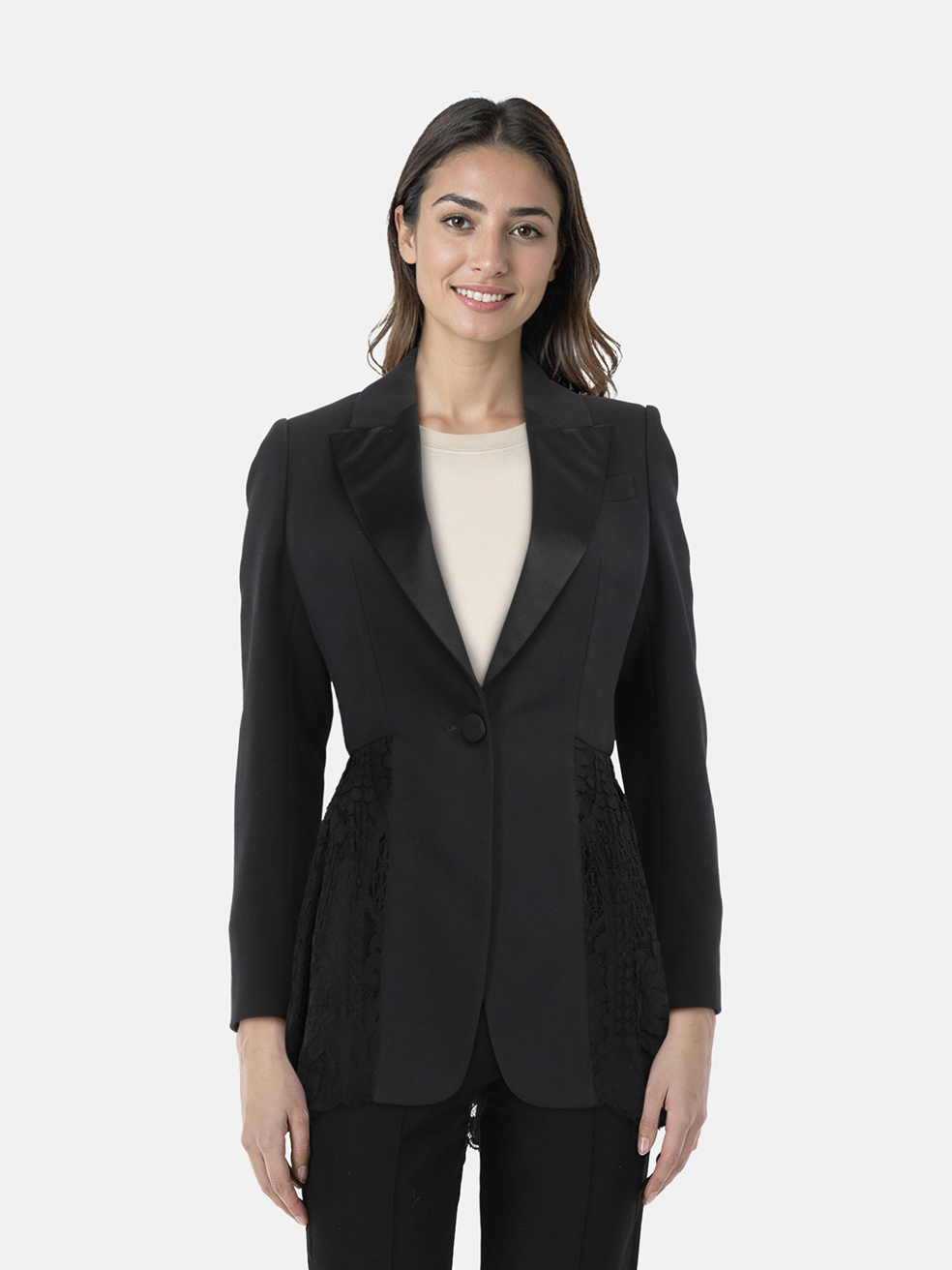 Alexander McQueen Black Wool Lace Hem Blazer