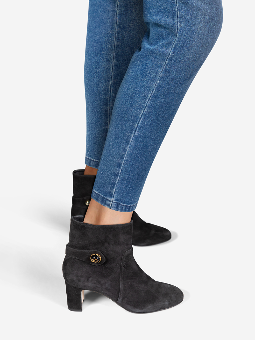 Dolce & Gabbana Pre-Owned Black Suede Logo Detail Ankle Boots