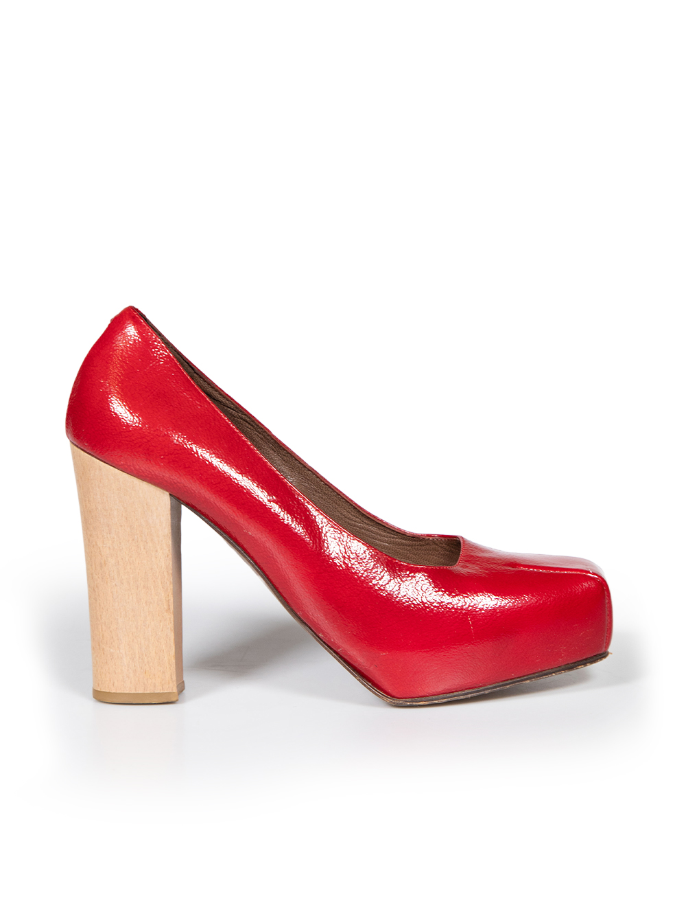 Marni Pre-Owned Red Patent Square Toe Platform Pumps
