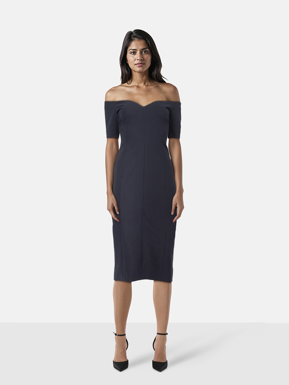 Cinq � Sept Navy Off The Shoulder Dress