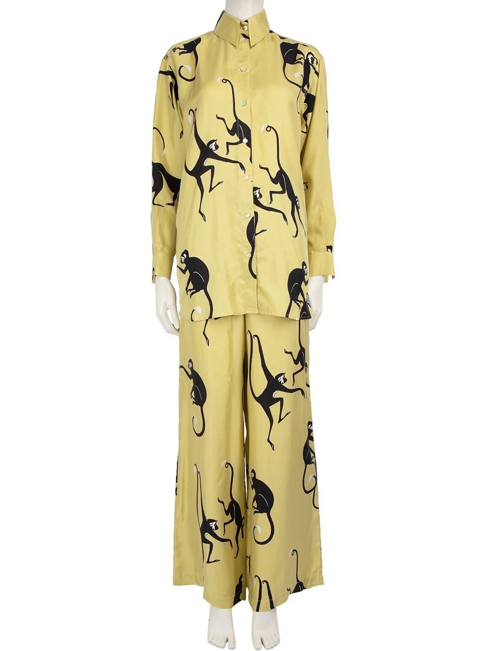 Olivia Von Halle Pre-Owned Monkey Pattern Silk Sleeper Set