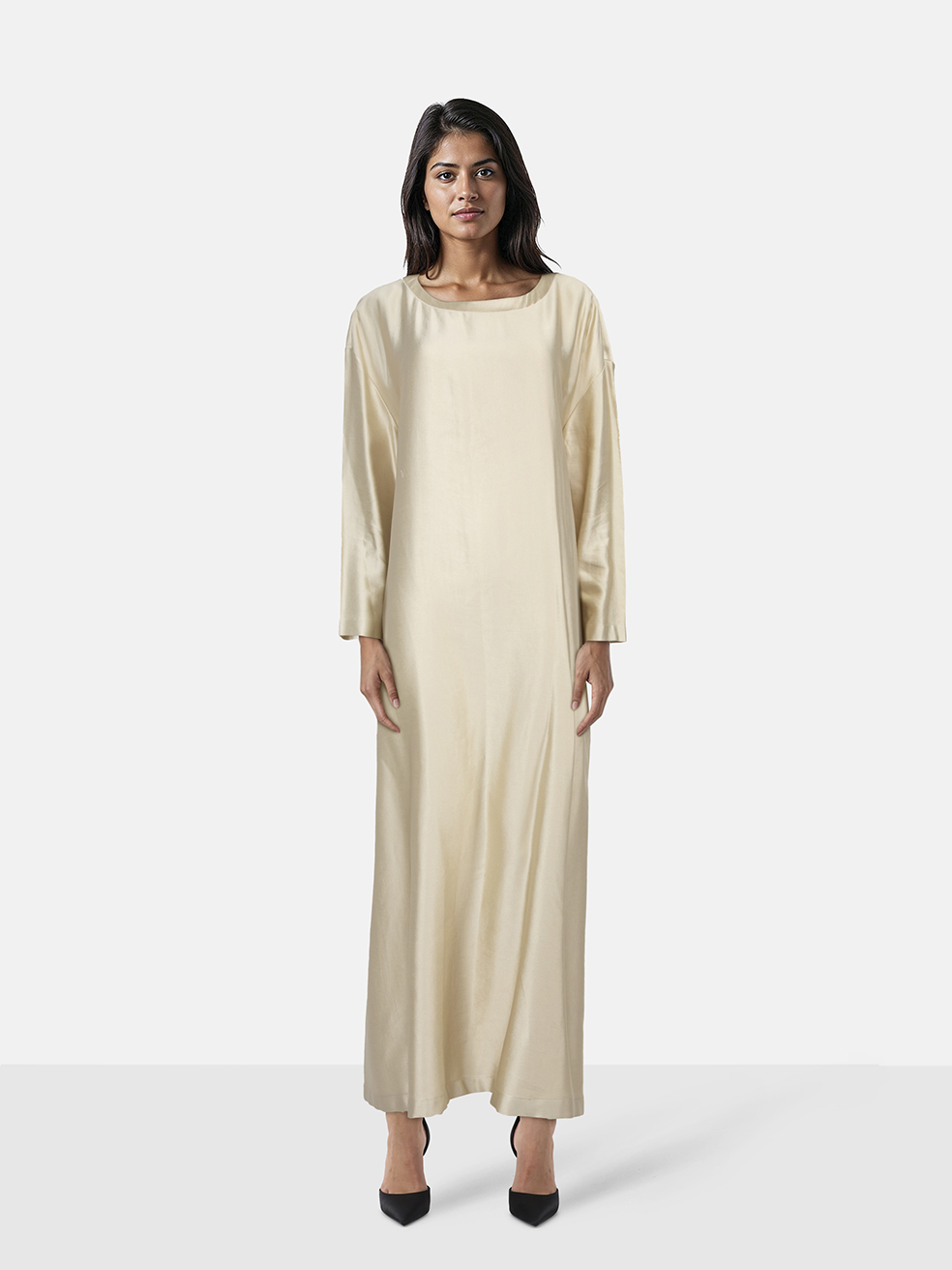 ZANINI Ecru Maxi Short Sleeve Dress