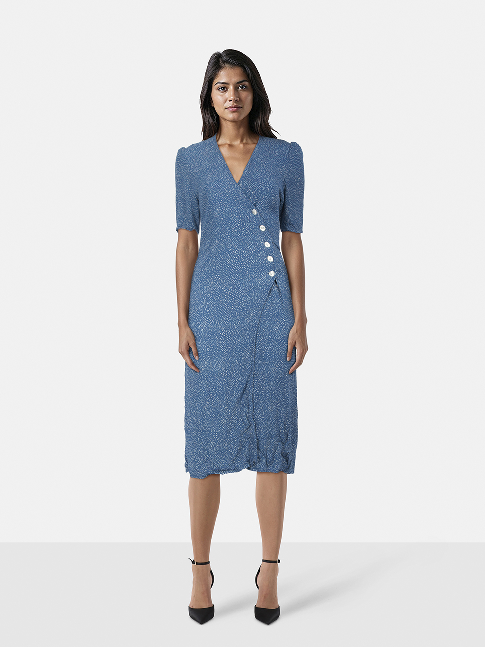 Rouje Blue Dotted Waist Tie Dress