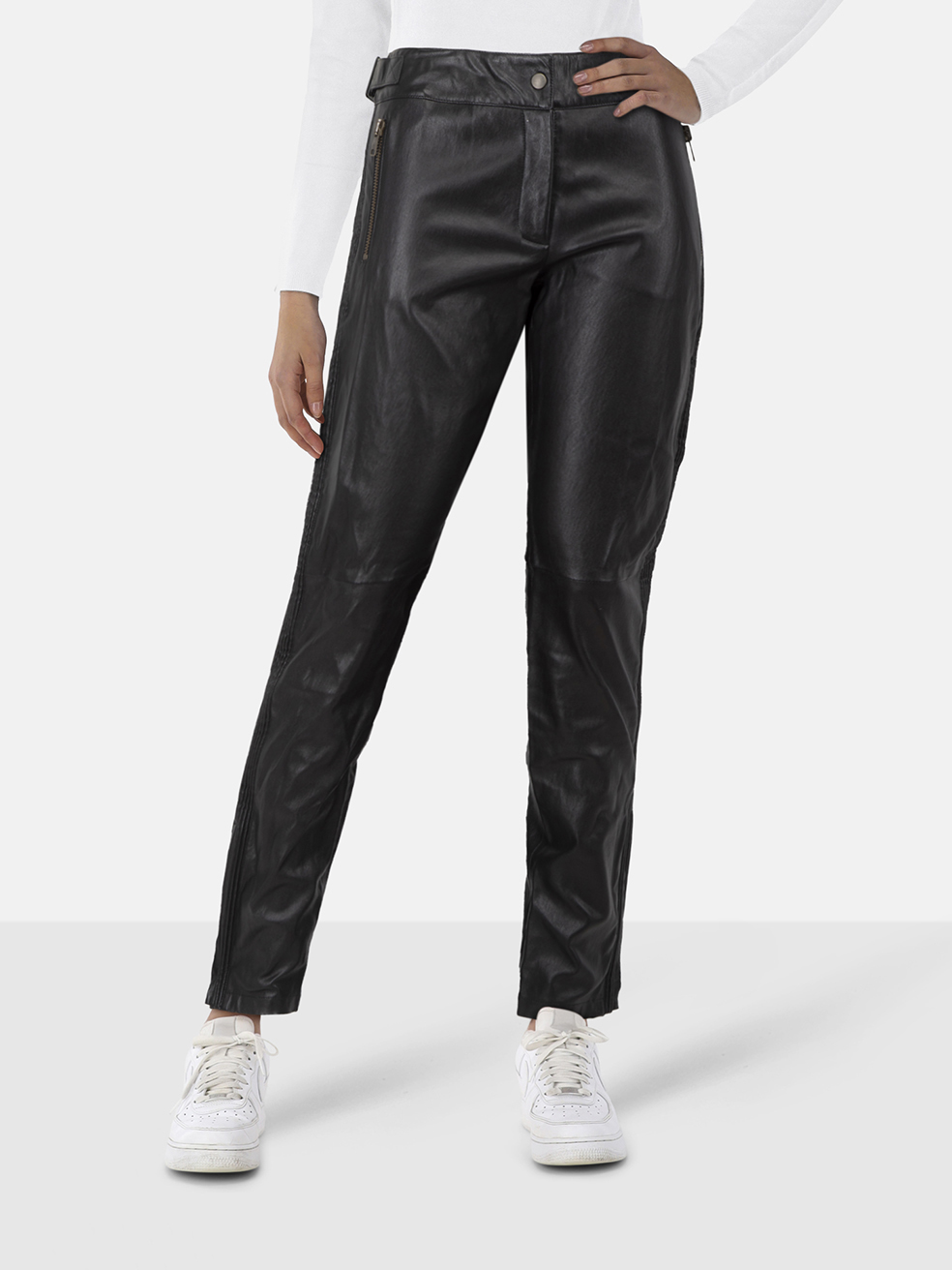 Alexander McQueen Black Leather High Rise Trousers