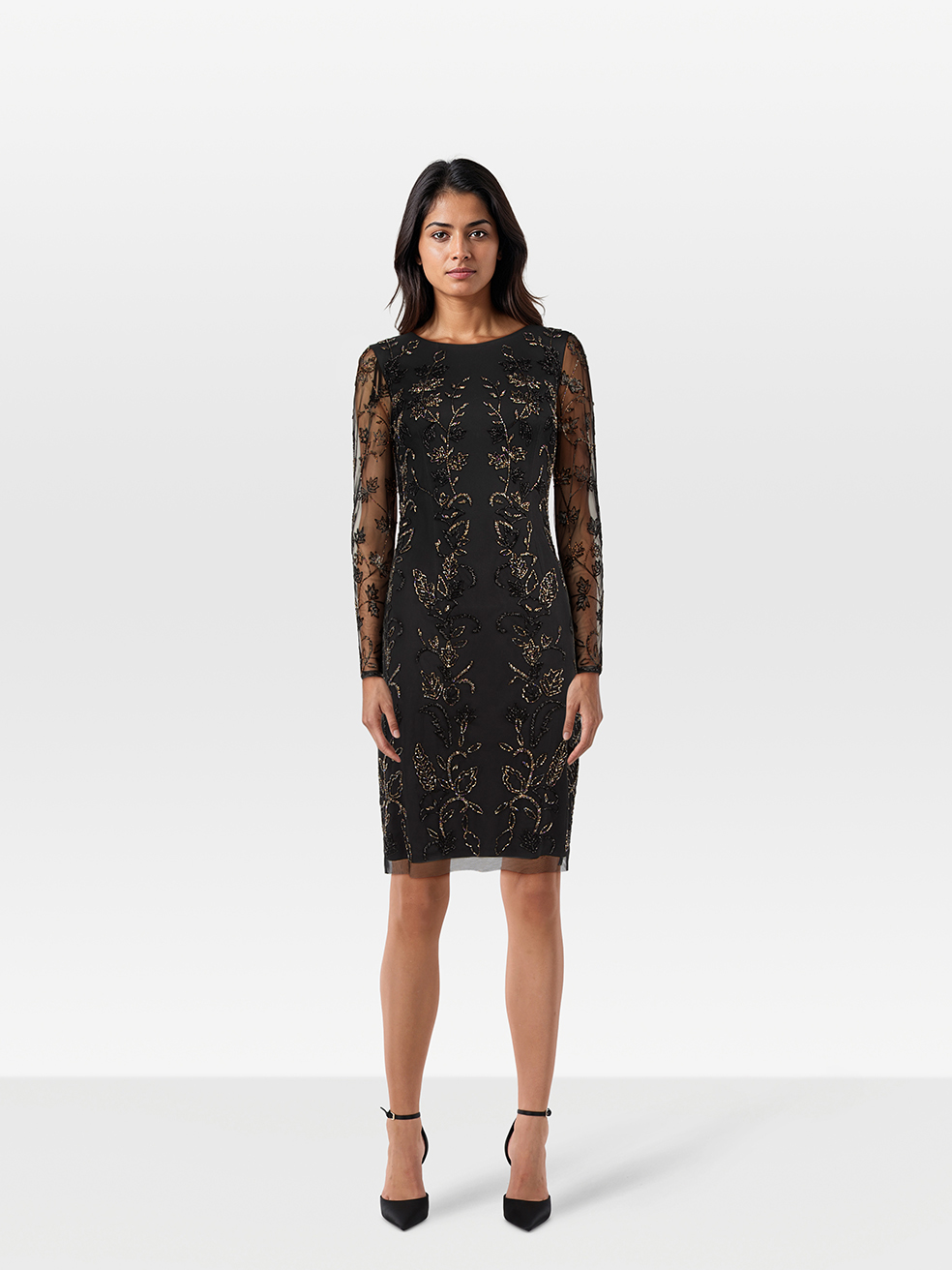 Adrianna Papell Black Floral Beaded Dress