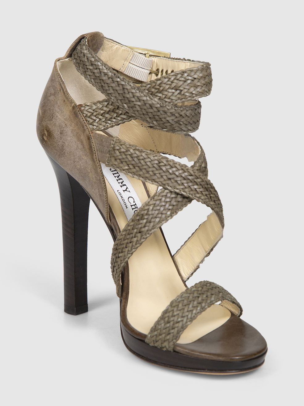 Jimmy Choo Brown Woven Leather Heeled Sandals