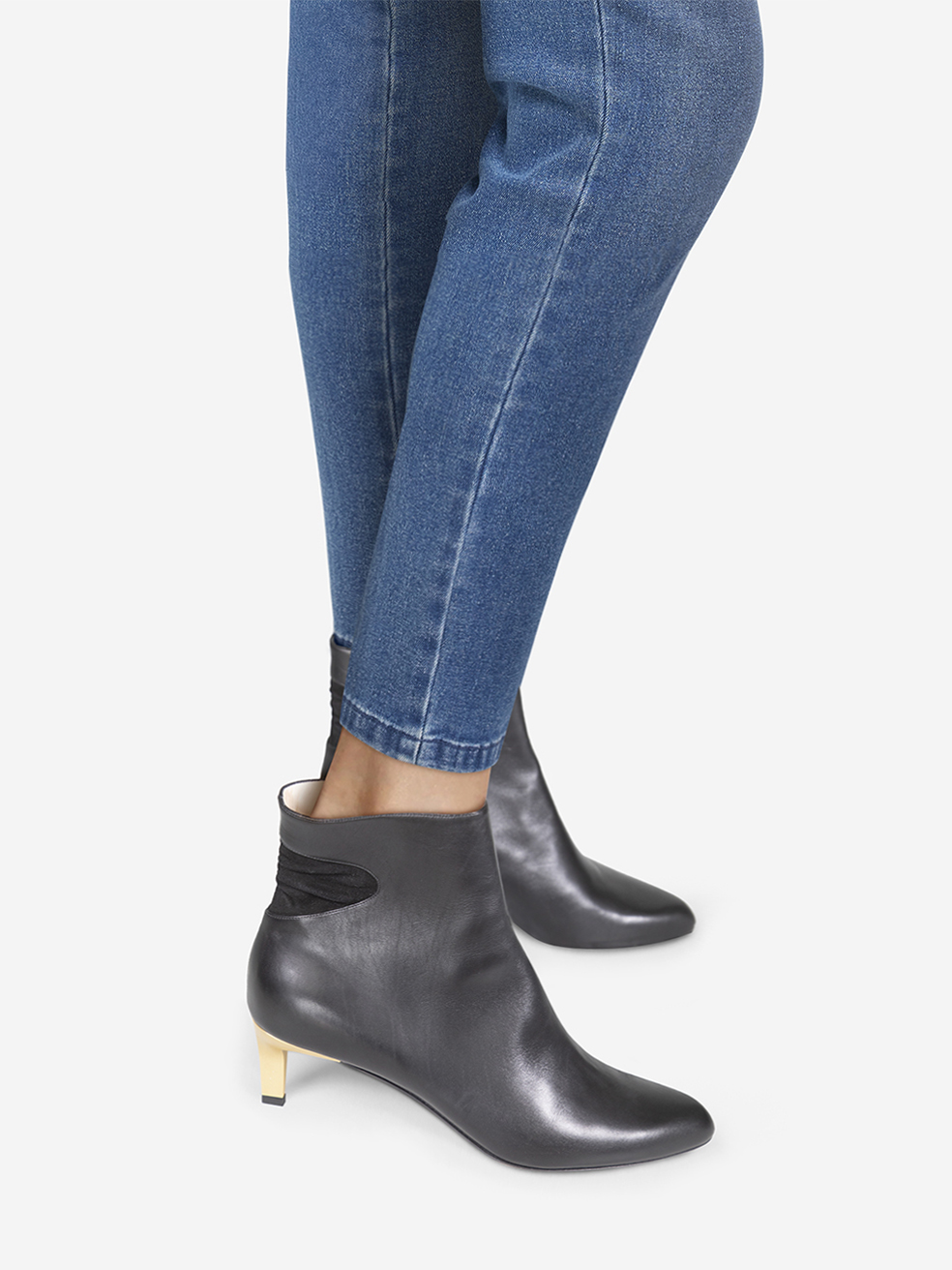 Bettina Vermillon Black Leather Ruched Panel Boots