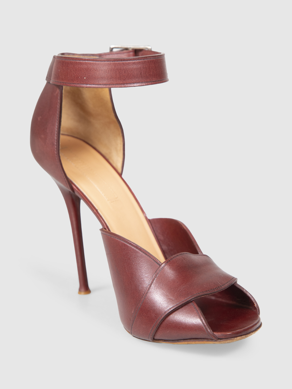 C�line Burgundy Open Toe Leather Sandals