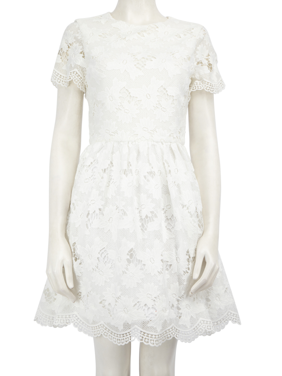 Alice + Olivia Pre-Owned White Floral Lace Skater Dress