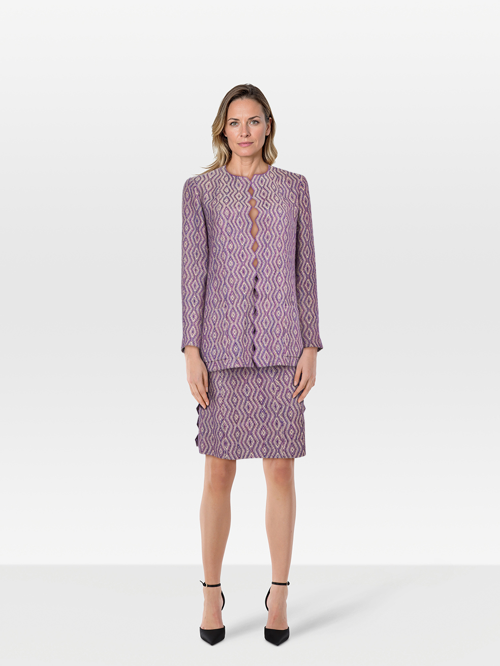Chanel Pre-Owned Purple Diamond Pattern Jacket & Skirt Set