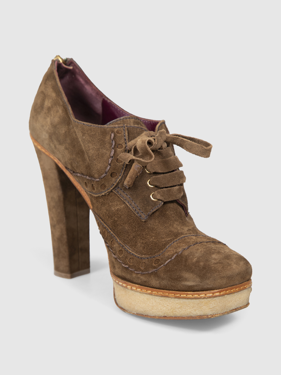 Prada Brown Suede Lace Up Pumps